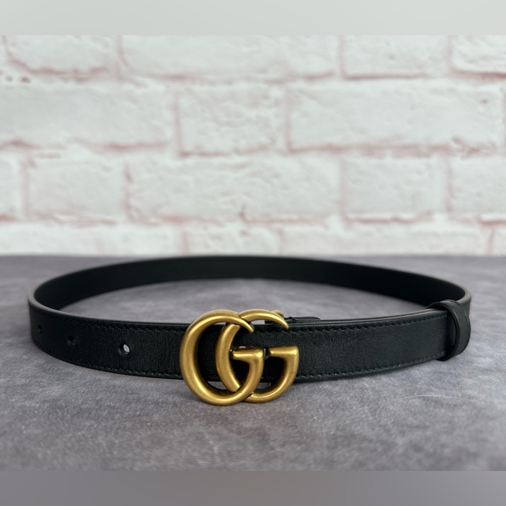 Authentic Gucci Marmont Double GG Black Slim 409417 Leather Belt 65/26